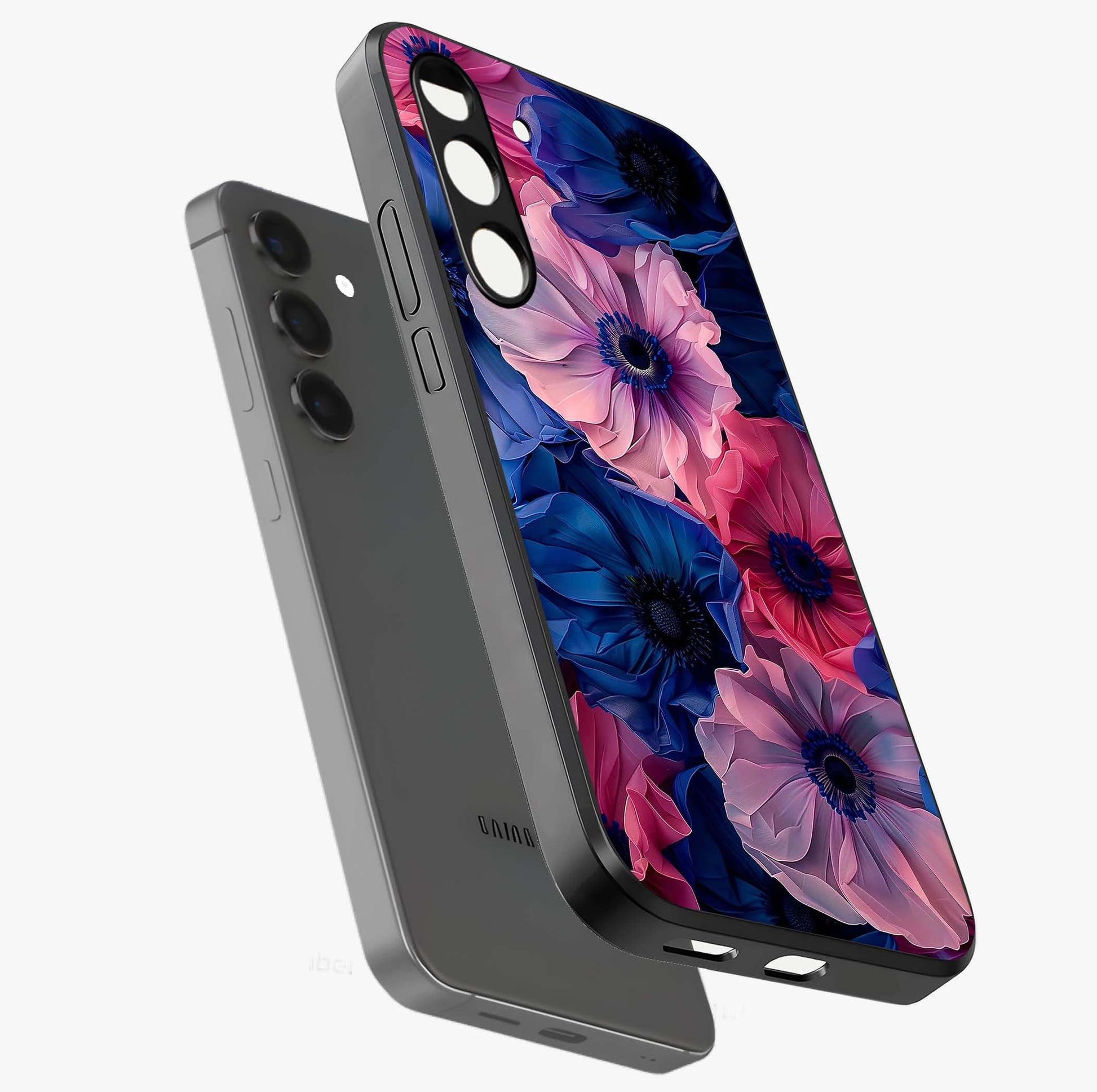 Flower Paper Art Pattern Glass Case displayed in angled mockup highlighting layered paper flower design with artistic aesthetic.