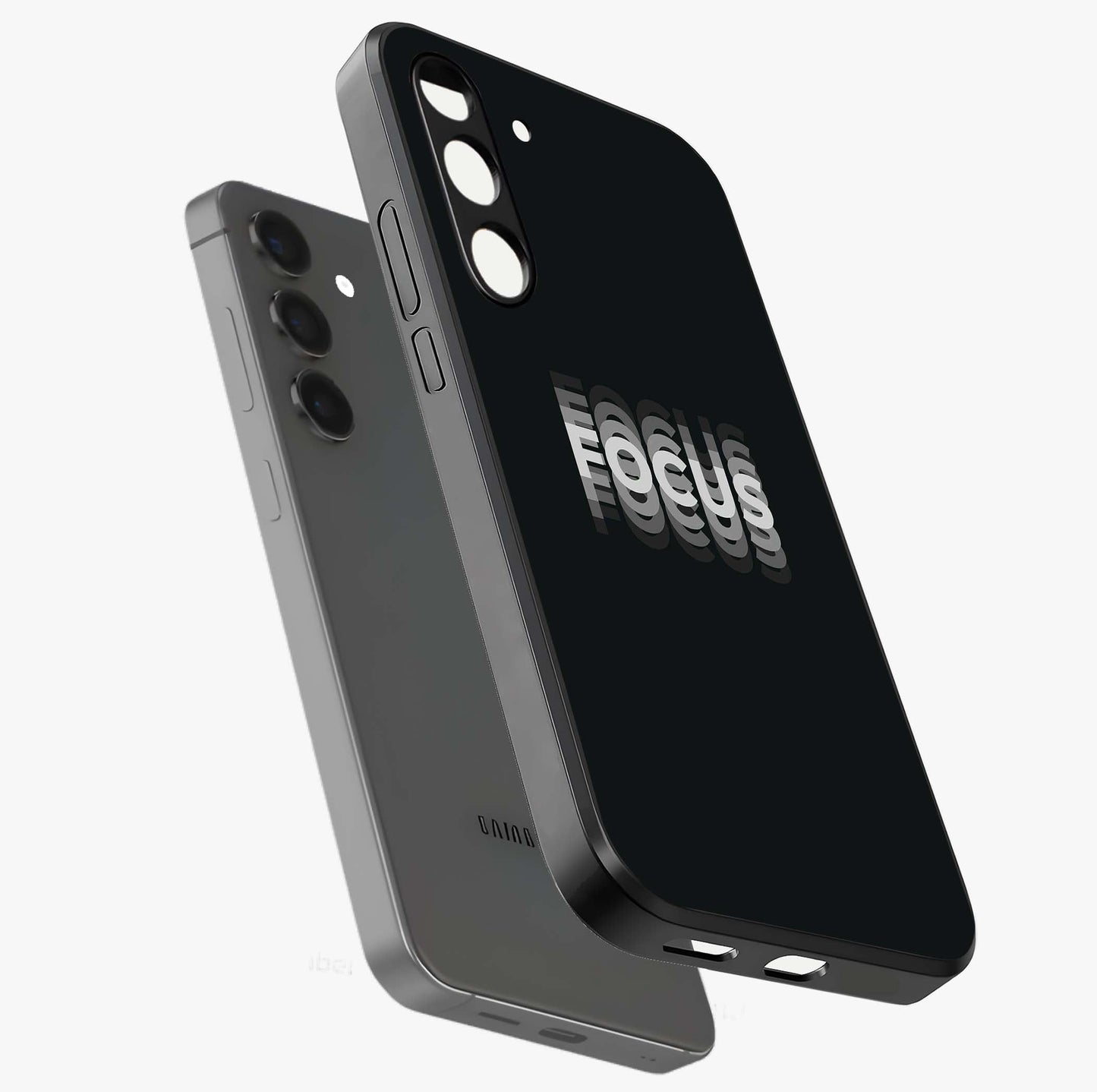 Focused Blade Discipline Glass Case displayed in angled mockup highlighting clean minimal text artwork with modern aesthetic style.