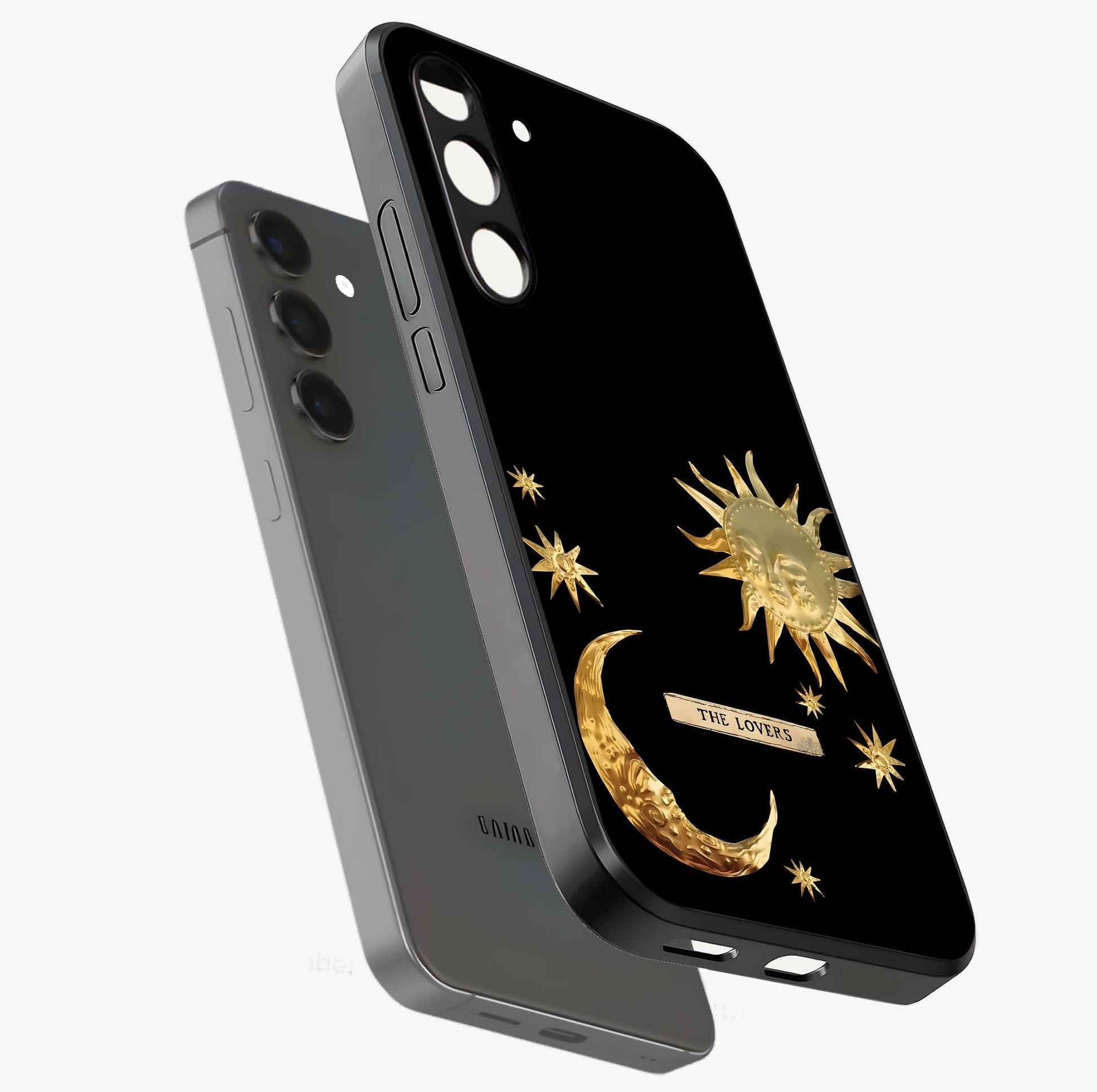 Gold Sun Blush Glass Case displayed in angled mockup highlighting radiant sun design with warm golden aesthetic.