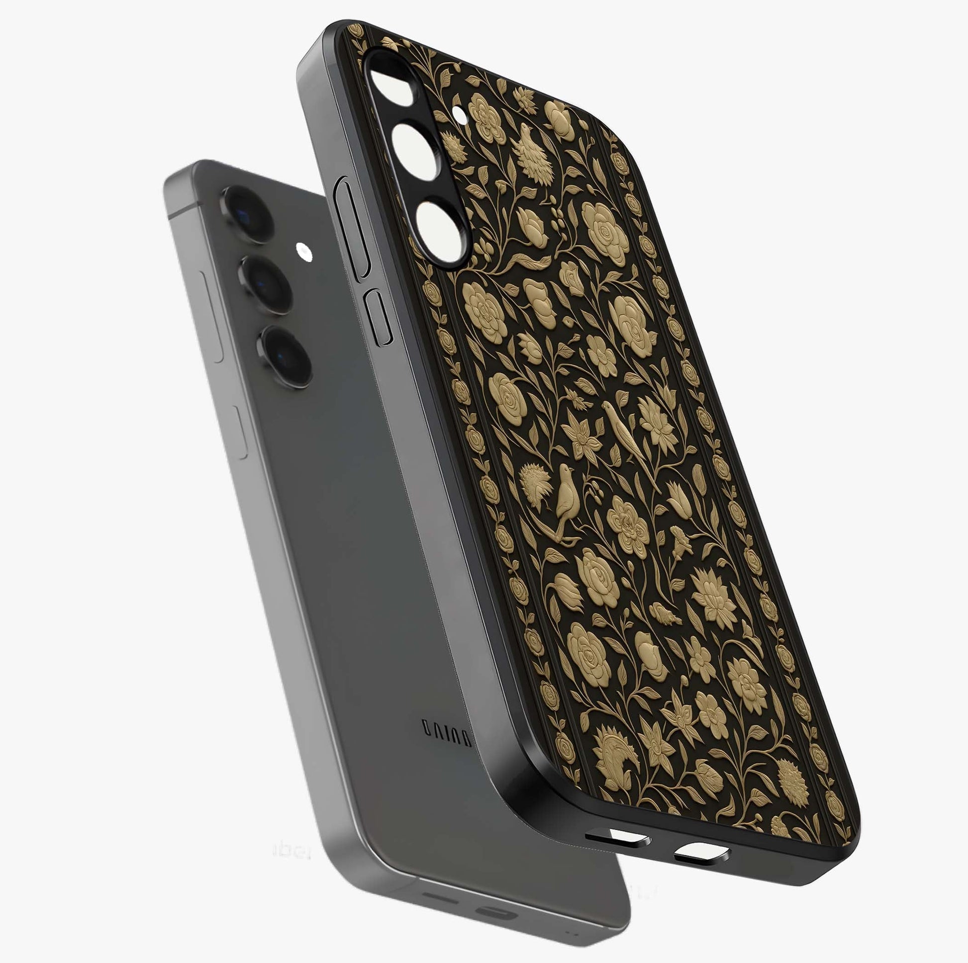 Golden Evil Eye Mandala Glass Case displayed in angled mockup highlighting protective evil eye symbol with golden mandala design.