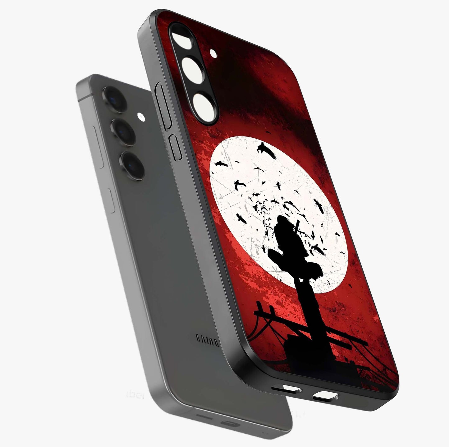 Itachi Limited Edition Naruto Anime Glass Case displayed in angled mockup highlighting dramatic anime illustration with bold action aesthetic.