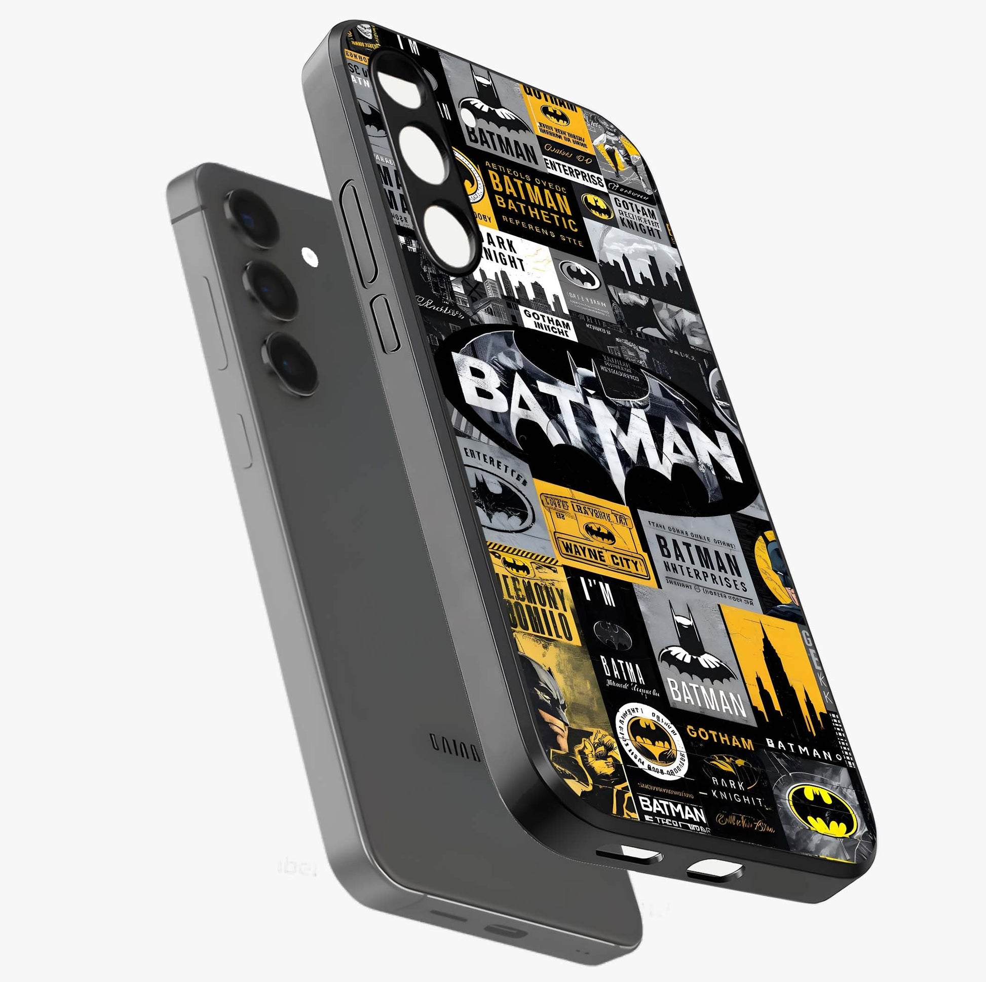 Knight Gotham Rise Glass Case displayed in angled mockup highlighting powerful knight silhouette design with dramatic aesthetic.
