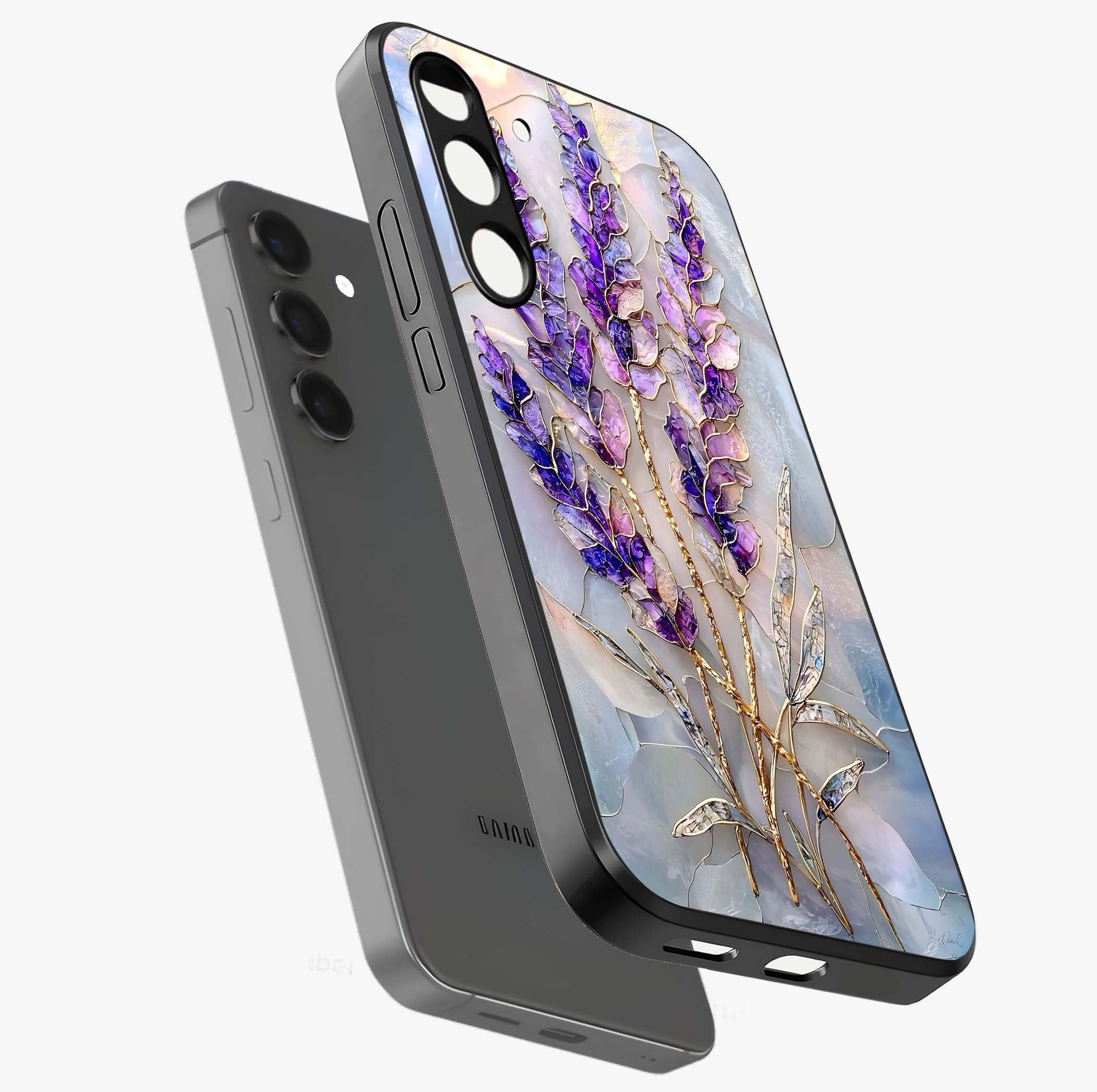 Lavender Dream Glow Glass Case displayed in angled mockup highlighting dreamy purple glow design with soft artistic style.