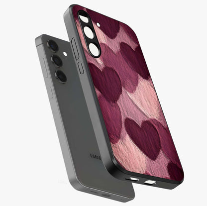 Layered Paper Hearts Glass Case displayed in angled mockup highlighting creative paper craft heart design with romantic aesthetic.