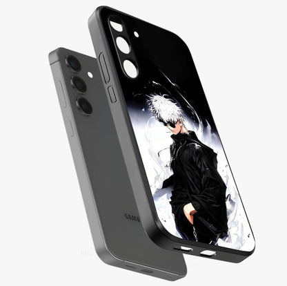 Limitless Shadow King Glass Case displayed in angled mockup highlighting dramatic dark hero design with intense aesthetic.