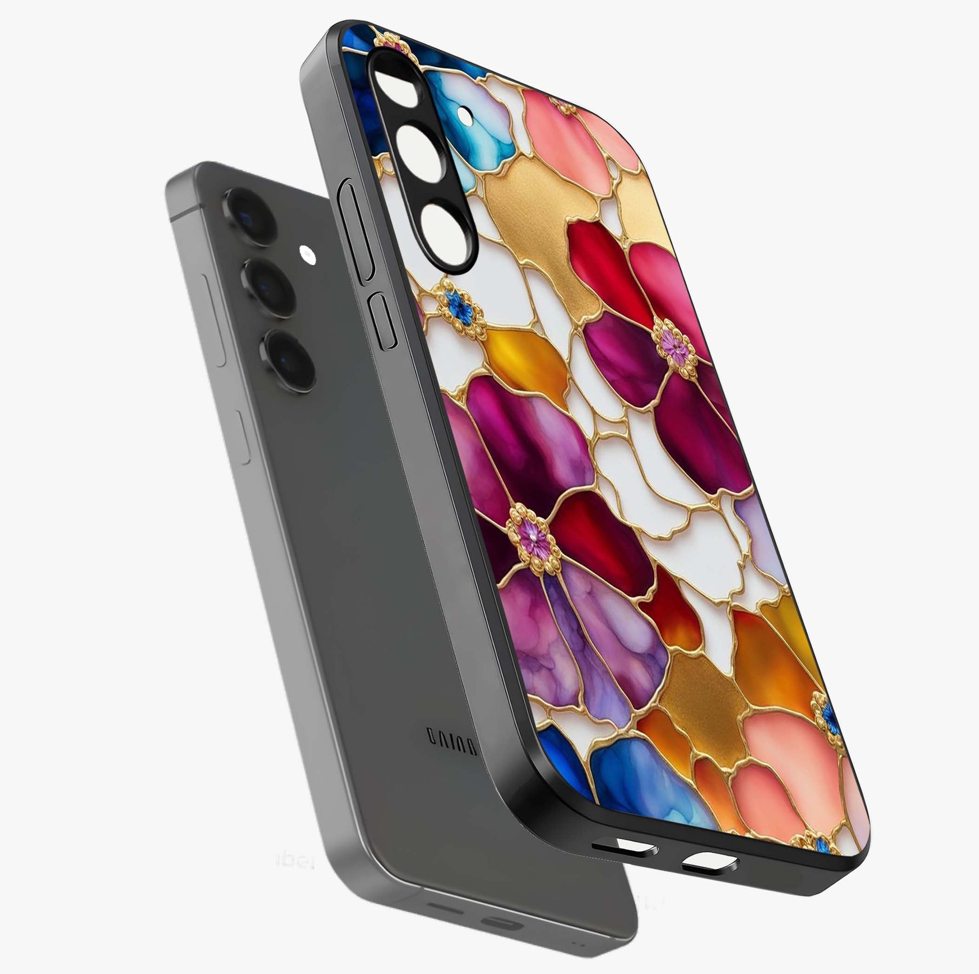 Marble Flower Pattern Glass Case displayed in angled mockup highlighting elegant marble floral design with modern aesthetic.