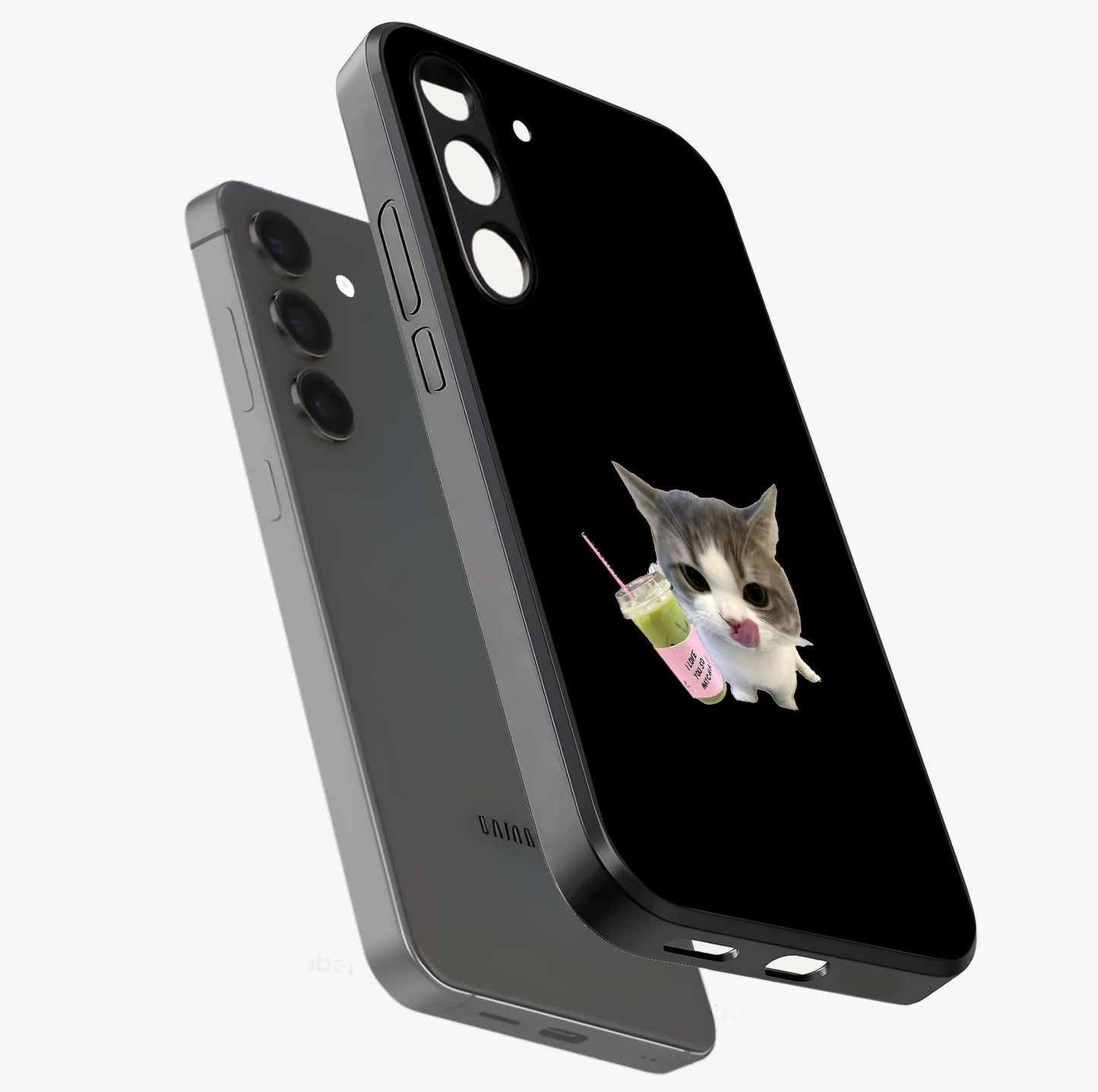 Matcha Cat Style Glass Case displayed in angled mockup highlighting playful feline design with pastel matcha aesthetic.