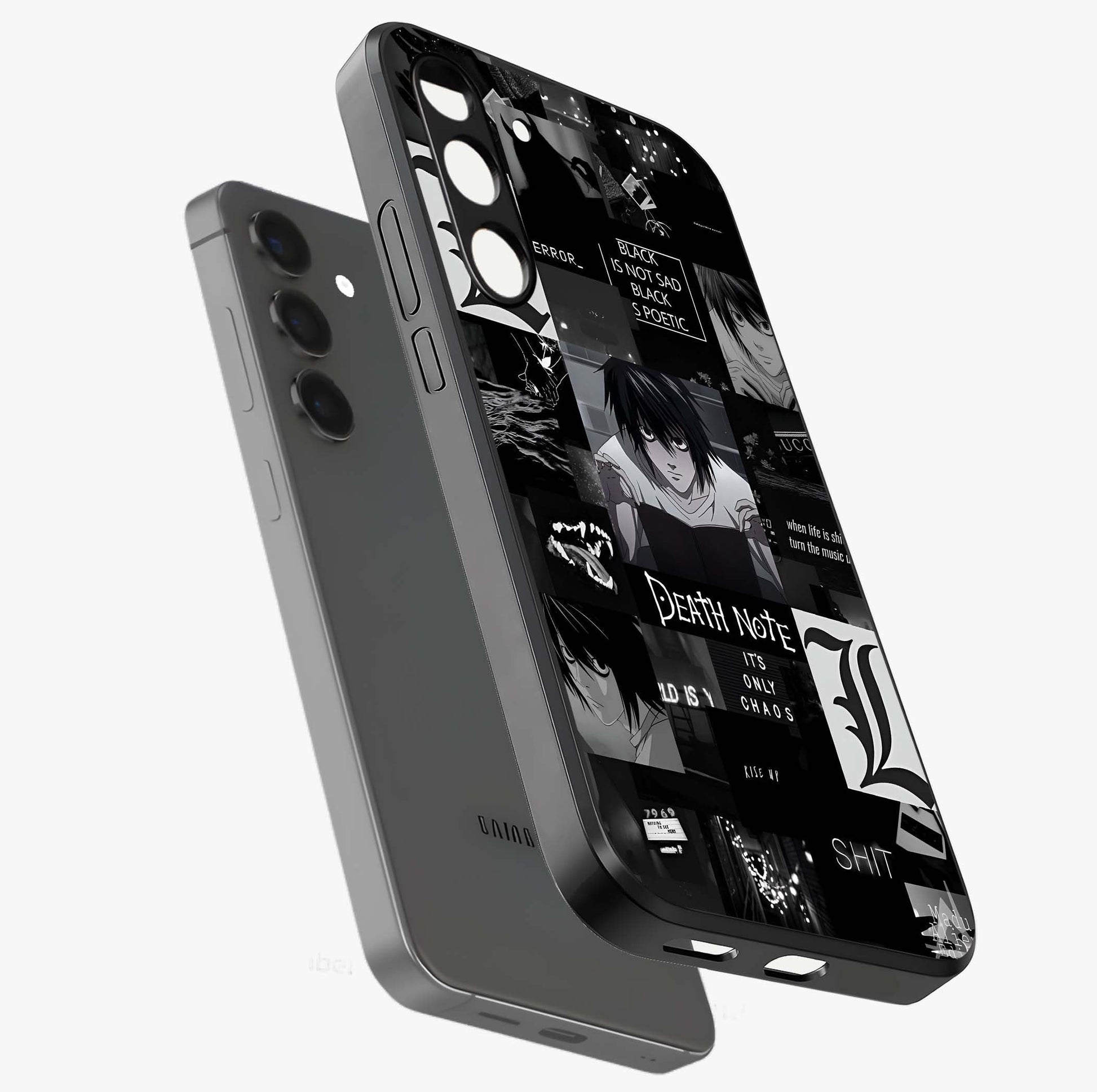 Midnight Chaos Mind Glass Case displayed in angled mockup highlighting chaotic artistic design with dramatic midnight aesthetic.