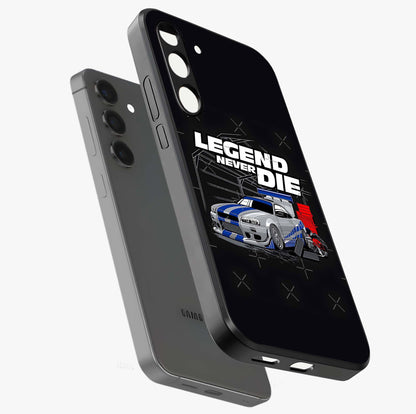 Midnight Racing Legacy Glass Case displayed in angled mockup highlighting dynamic automotive design with bold midnight aesthetic.