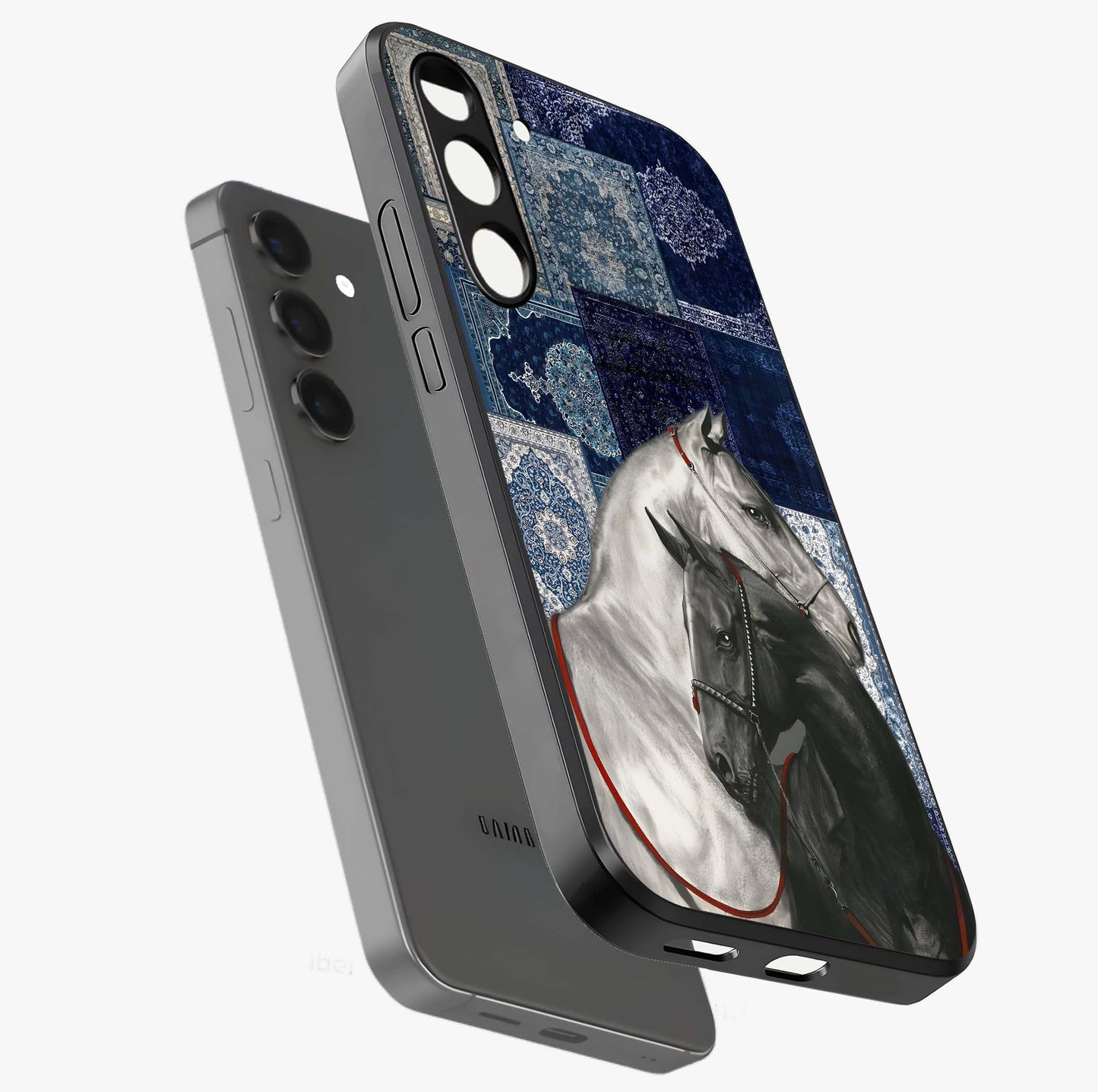 Midnight Stallion Blues Glass Case displayed in angled mockup highlighting powerful stallion illustration with deep midnight tones.