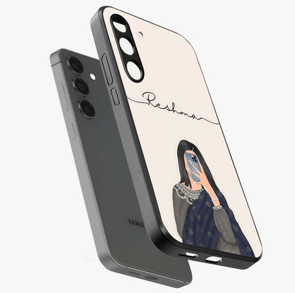 Mirror Mood Muse With Custom Name Glass Case displayed in angled mockup highlighting aesthetic mirror inspired design with custom name feature.