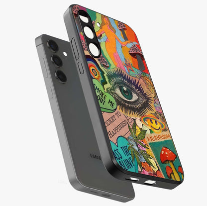 Mystic Eye Wonderland Glass Case displayed in angled mockup highlighting magical eye illustration with dreamy aesthetic.