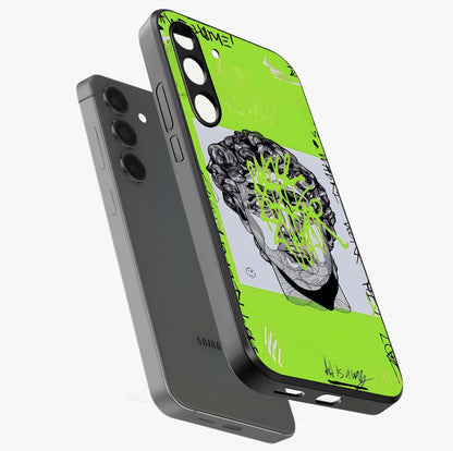 Neo Graffiti Rebellion Glass Case displayed in angled mockup highlighting urban street art design with rebellious aesthetic.