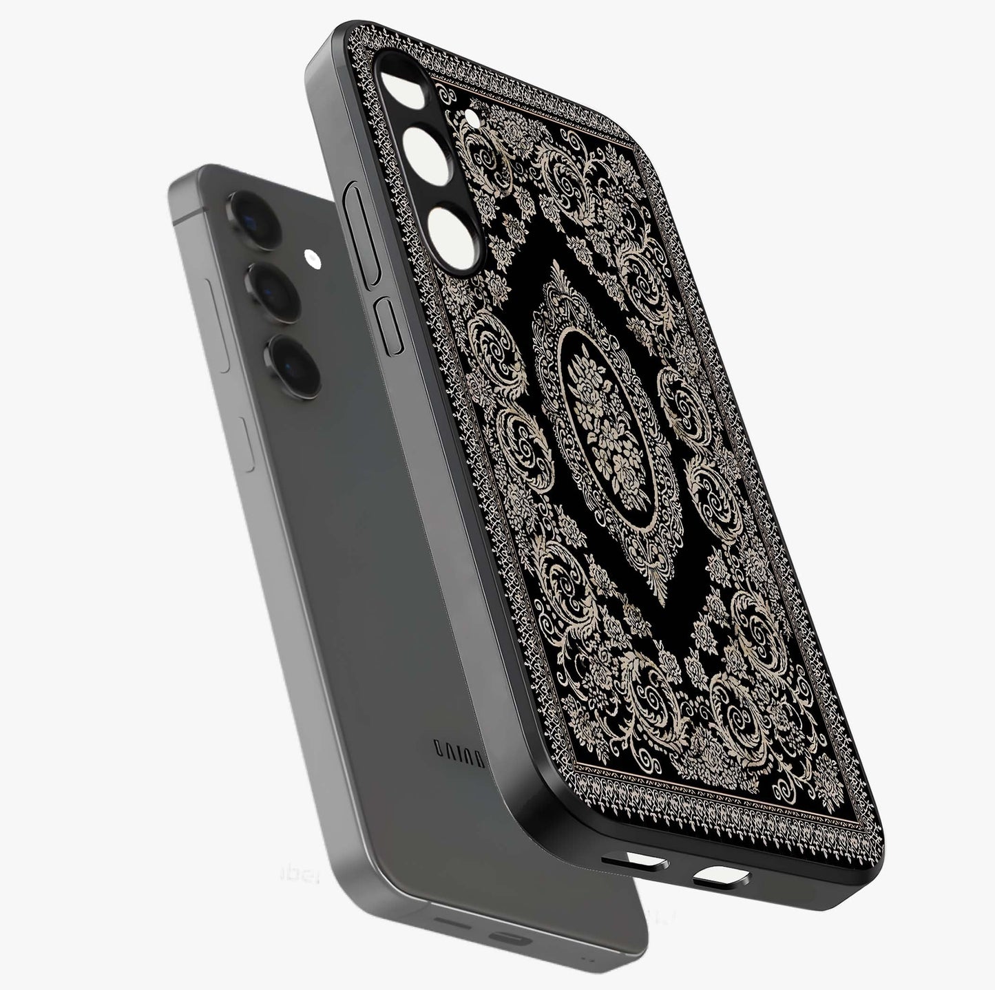 Noir Bloom Elegance Glass Case displayed in angled mockup highlighting refined flower design with stylish noir aesthetic.