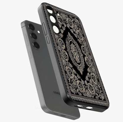 Noir Bloom Elegance Glass Case displayed in angled mockup highlighting refined flower design with stylish noir aesthetic.