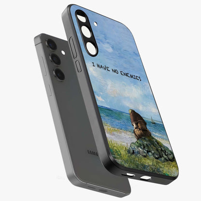 Peace Beyond War Glass Case displayed in angled mockup highlighting meaningful message design with artistic aesthetic style.