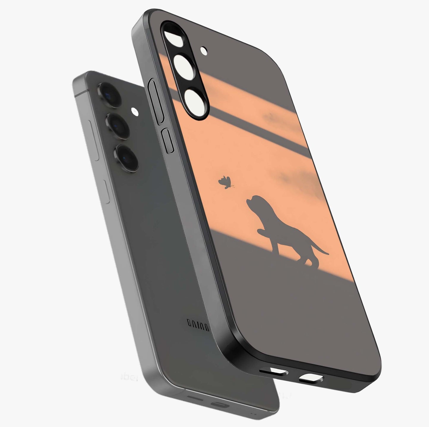 Puppy Shadow Art Glass Case displayed in angled mockup highlighting playful dog illustration with artistic shadow aesthetic.