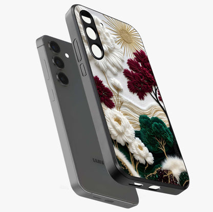 Radiant Bloom Elegance Glass Case displayed in angled mockup highlighting graceful floral design with radiant aesthetic style.