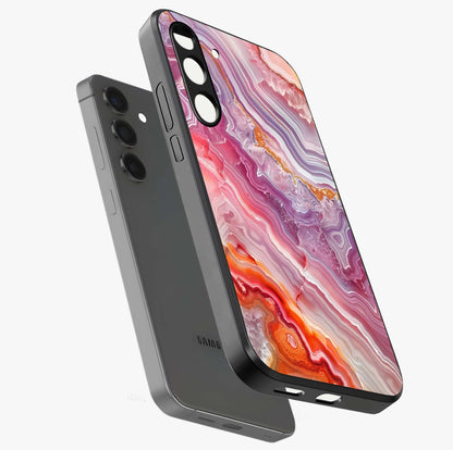 Rose Quartz Marble Glass Case displayed in angled mockup highlighting elegant marble pattern with soft aesthetic style.
