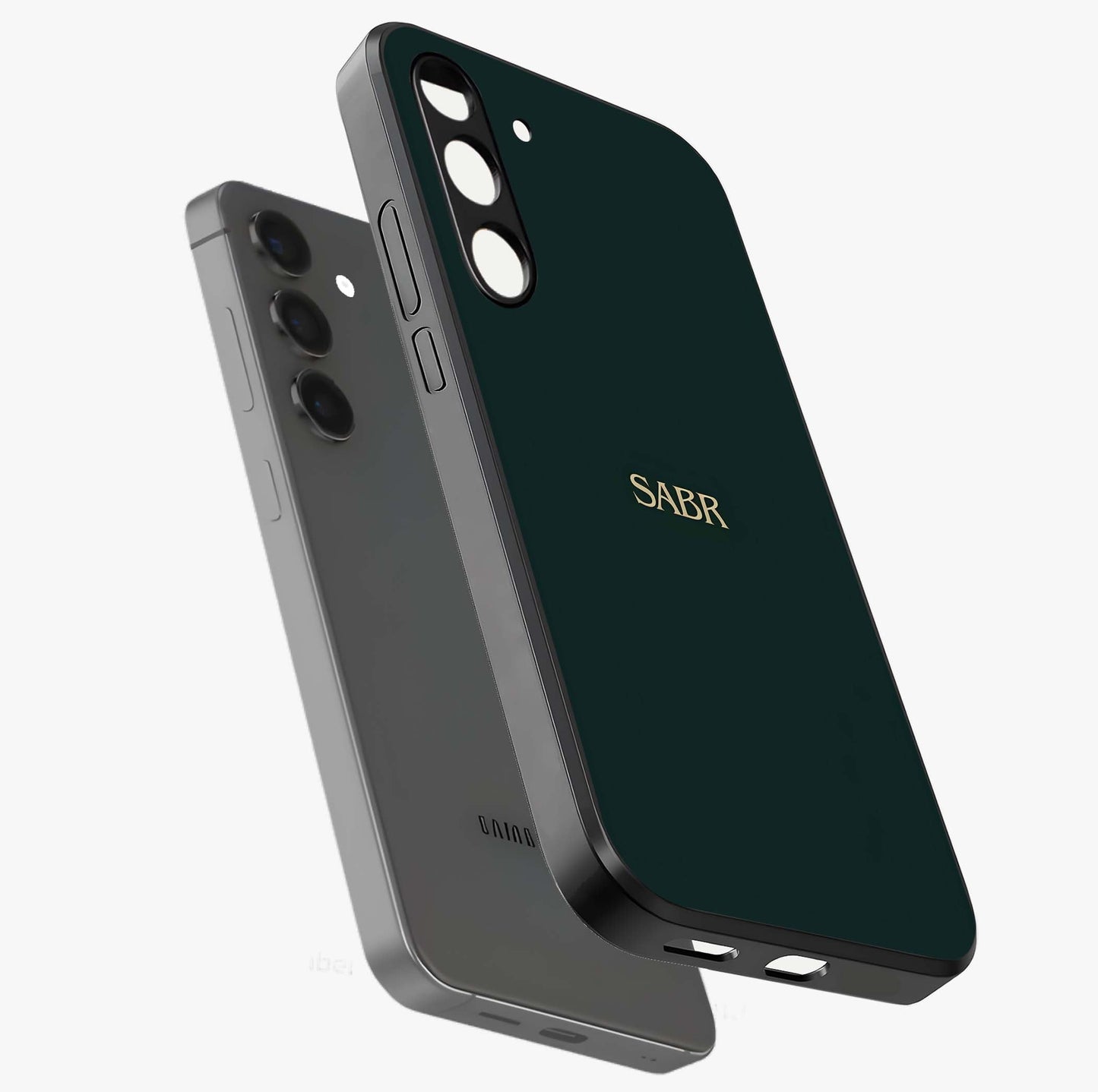 Sabr Minimal Patience Glass Case displayed in angled mockup highlighting simple inspirational design with clean aesthetic style.