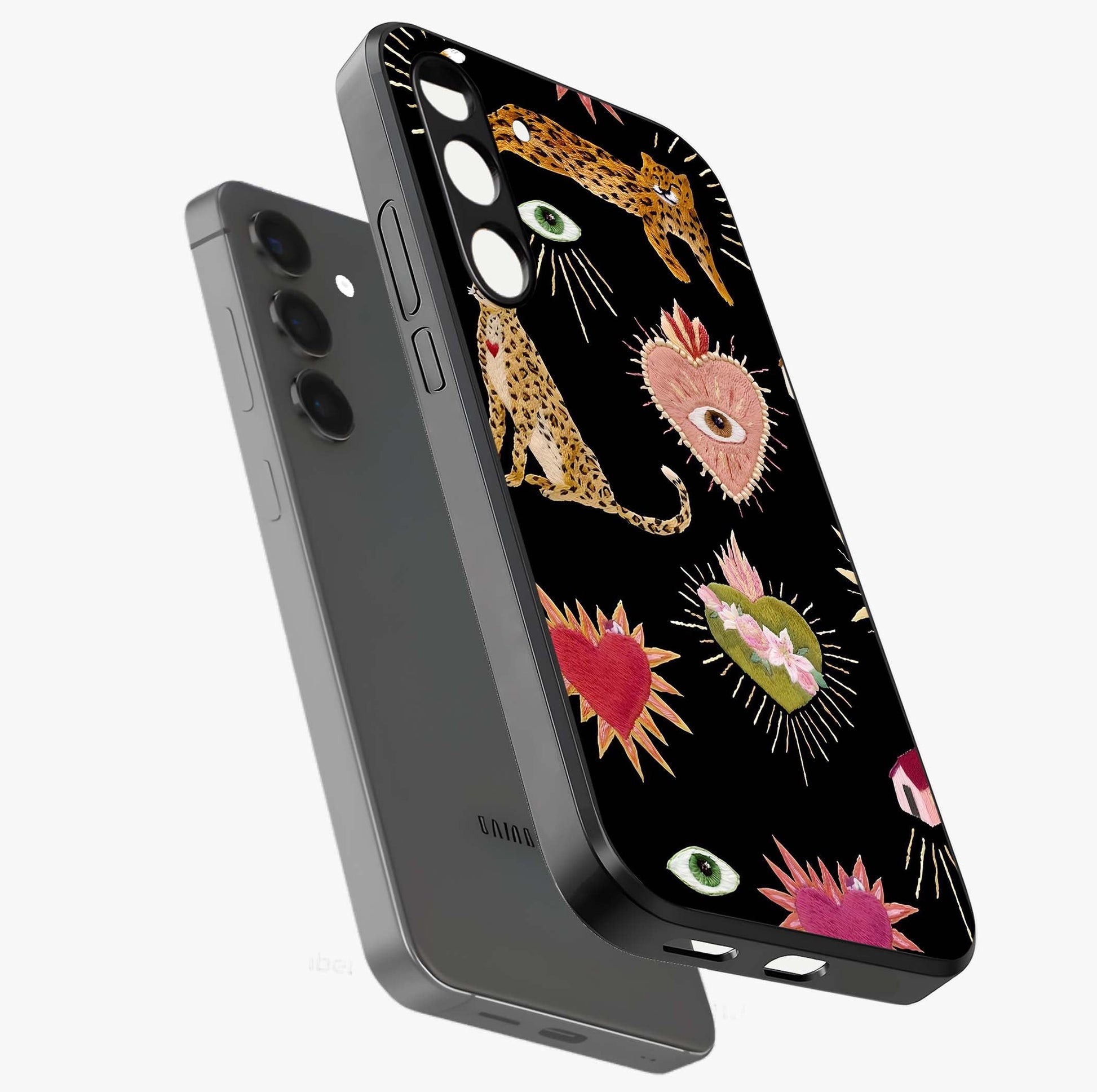 Sacred Jungle Heart Glass Case displayed in angled mockup highlighting lush tropical design with natural aesthetic style.