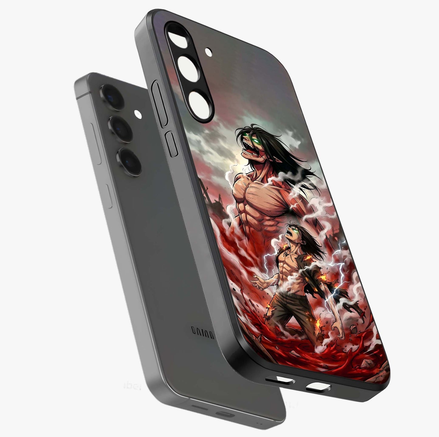 Titan Awakening Fury Glass Case displayed in angled mockup highlighting dramatic giant warrior design with bold anime aesthetic.