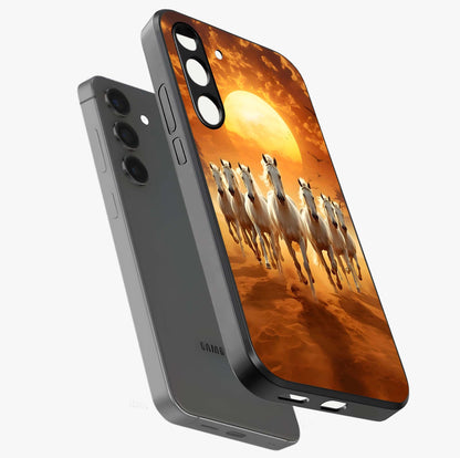 Wild Sunset Majesty Glass Case displayed in angled mockup highlighting vibrant sunset sky design with scenic aesthetic.