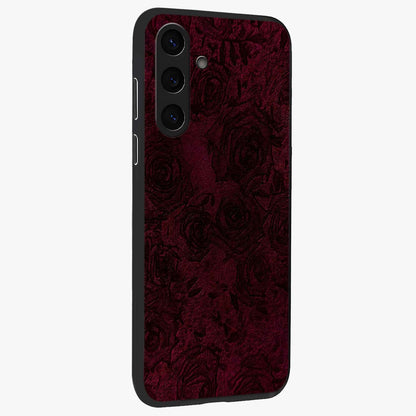 Crimson Fade Flow Glass Case upright view showcasing dynamic crimson flow artwork with stylish abstract theme.