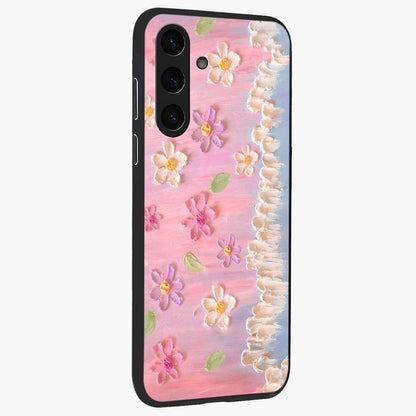 Dreamy Painted Garden Glass Case upright view showcasing vibrant floral garden artwork with artistic nature theme.