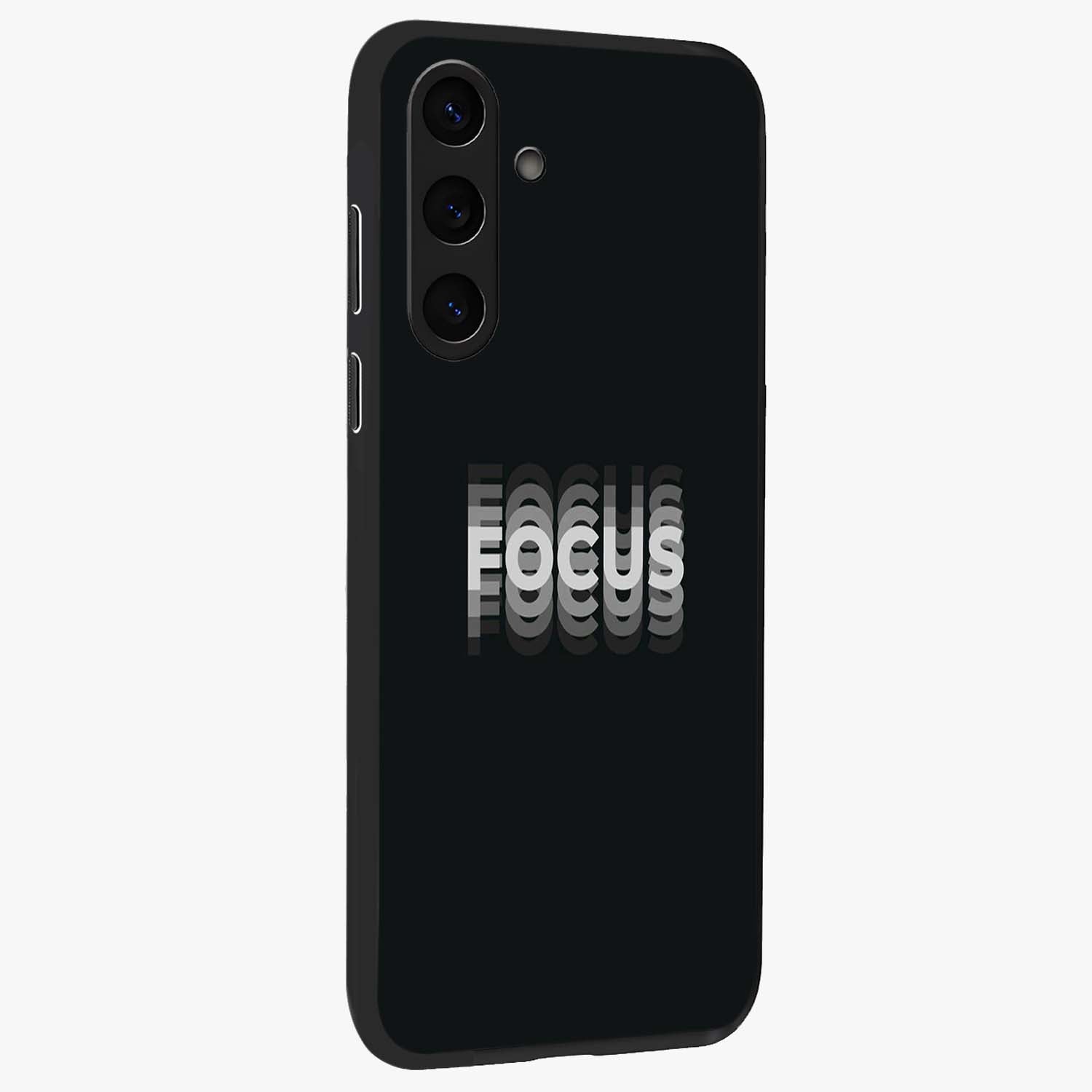 Focus Mode On Glass Case upright view showcasing strong typography statement with sleek motivational theme.