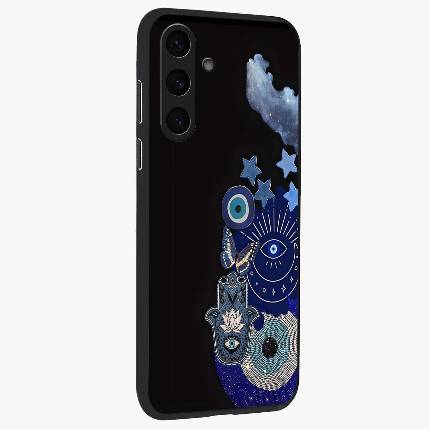 Galactic Charm Cluster Glass Case upright view showcasing glowing cosmic charm artwork with magical celestial style.