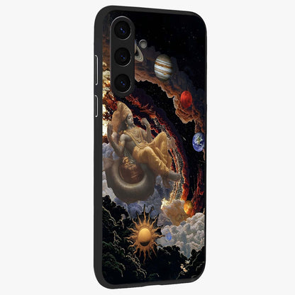 Galactic Divine God Glass Case upright view showcasing mystical divine artwork with dramatic cosmic theme.