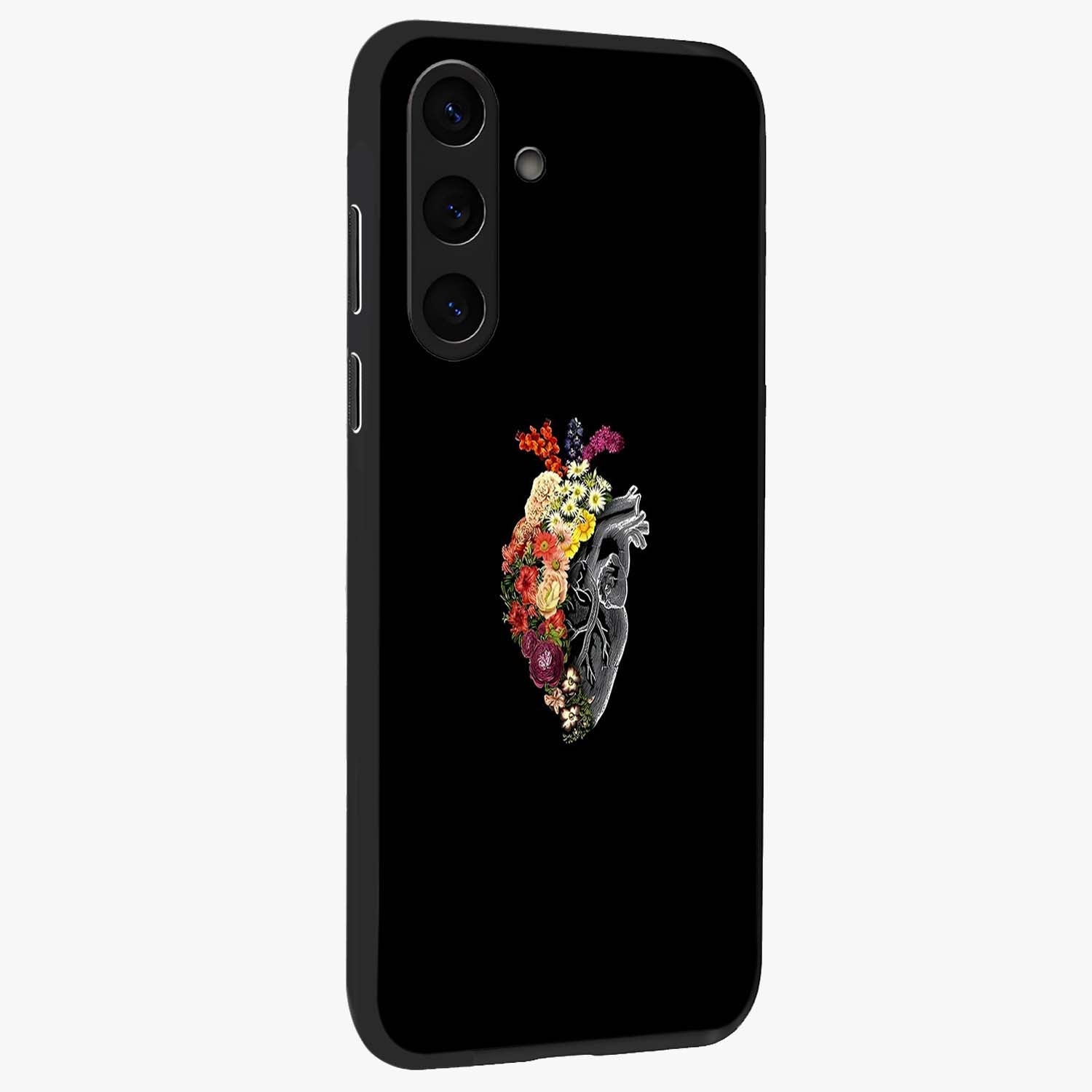 Heart With Flowers Glass Case upright view showcasing decorative heart and floral artwork with sweet romantic theme.