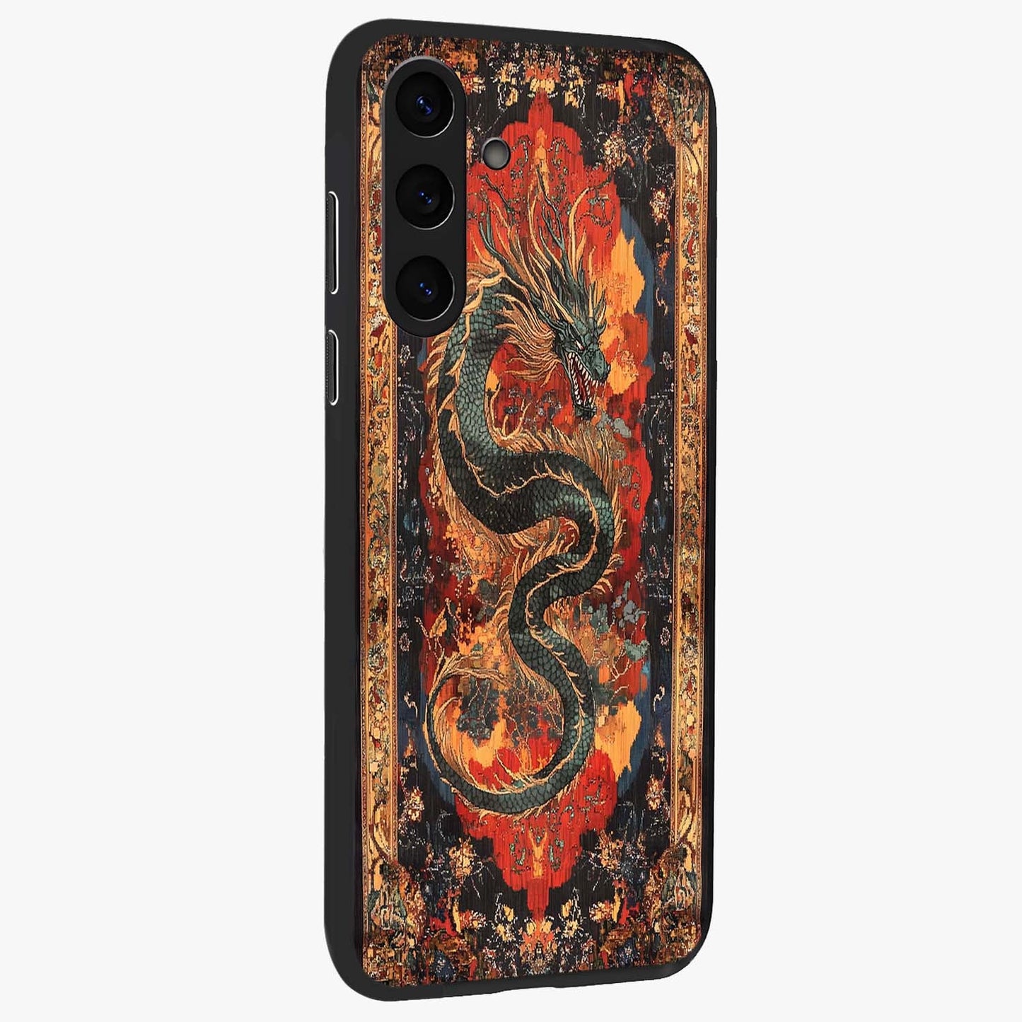 Inferno Dragon Soul Glass Case upright view showcasing intense dragon artwork with fantasy fire theme.