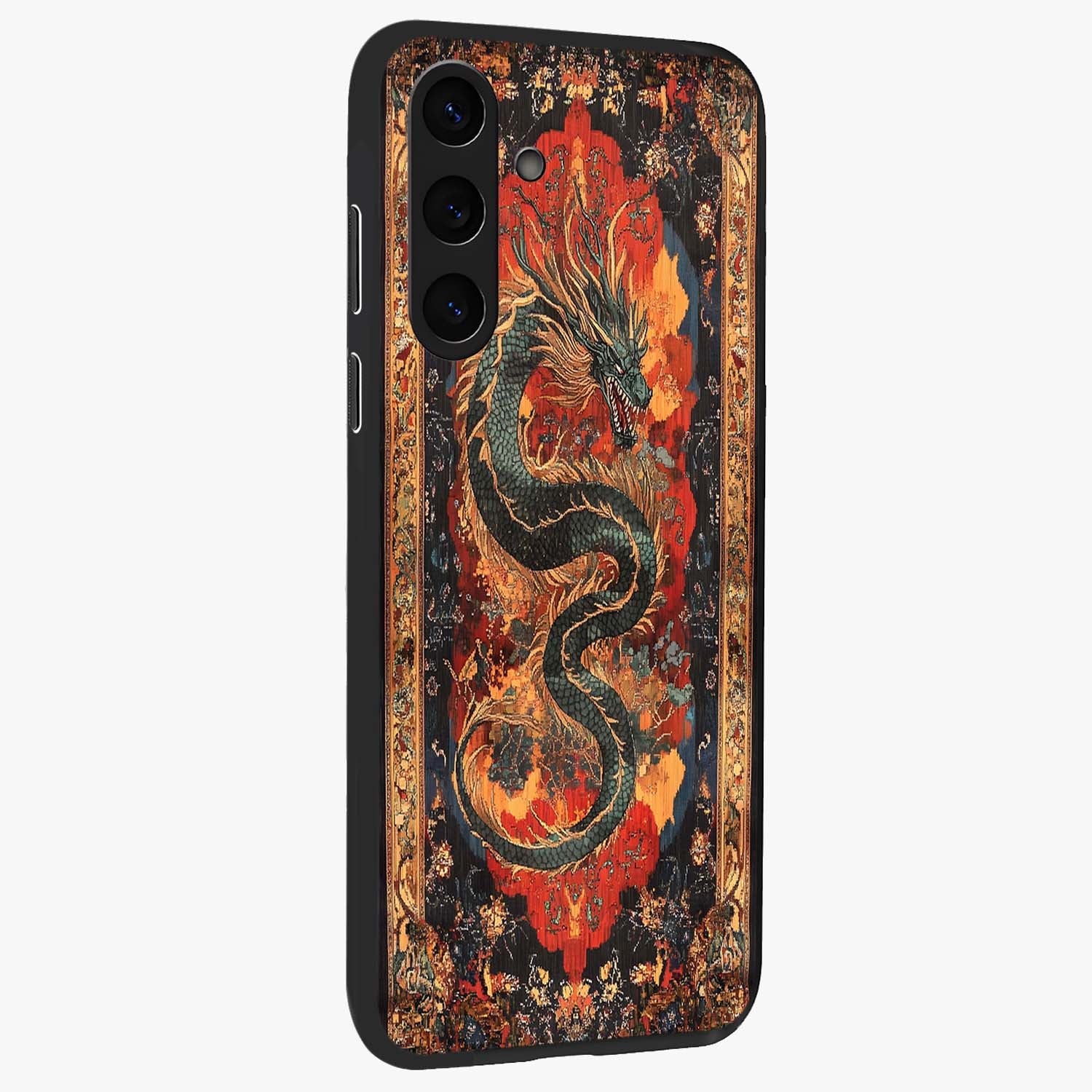 Inferno Dragon Soul Glass Case upright view showcasing intense dragon artwork with fantasy fire theme.