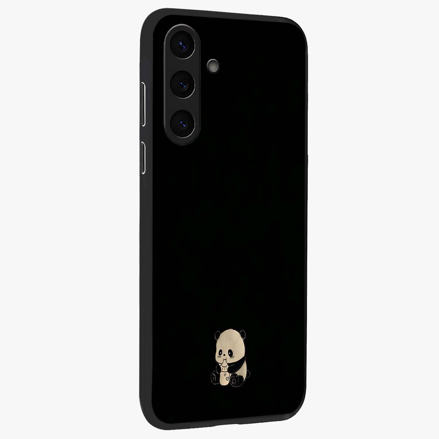 Midnight Panda Love Glass Case upright view showcasing charming panda artwork with playful romantic theme.