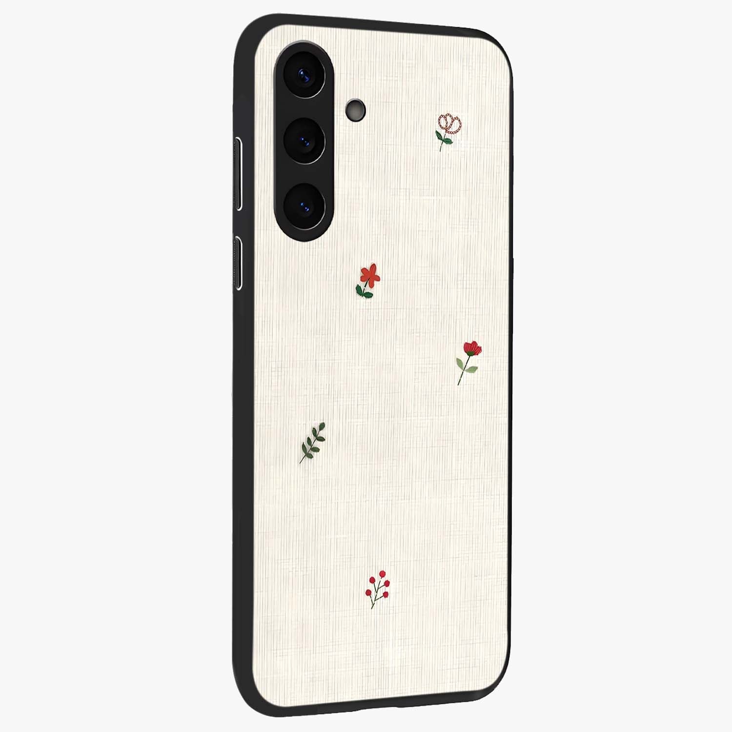 Minimalistic Blue With White Flower Pattern Glass Case upright view showcasing clean white flower artwork with calming blue theme.