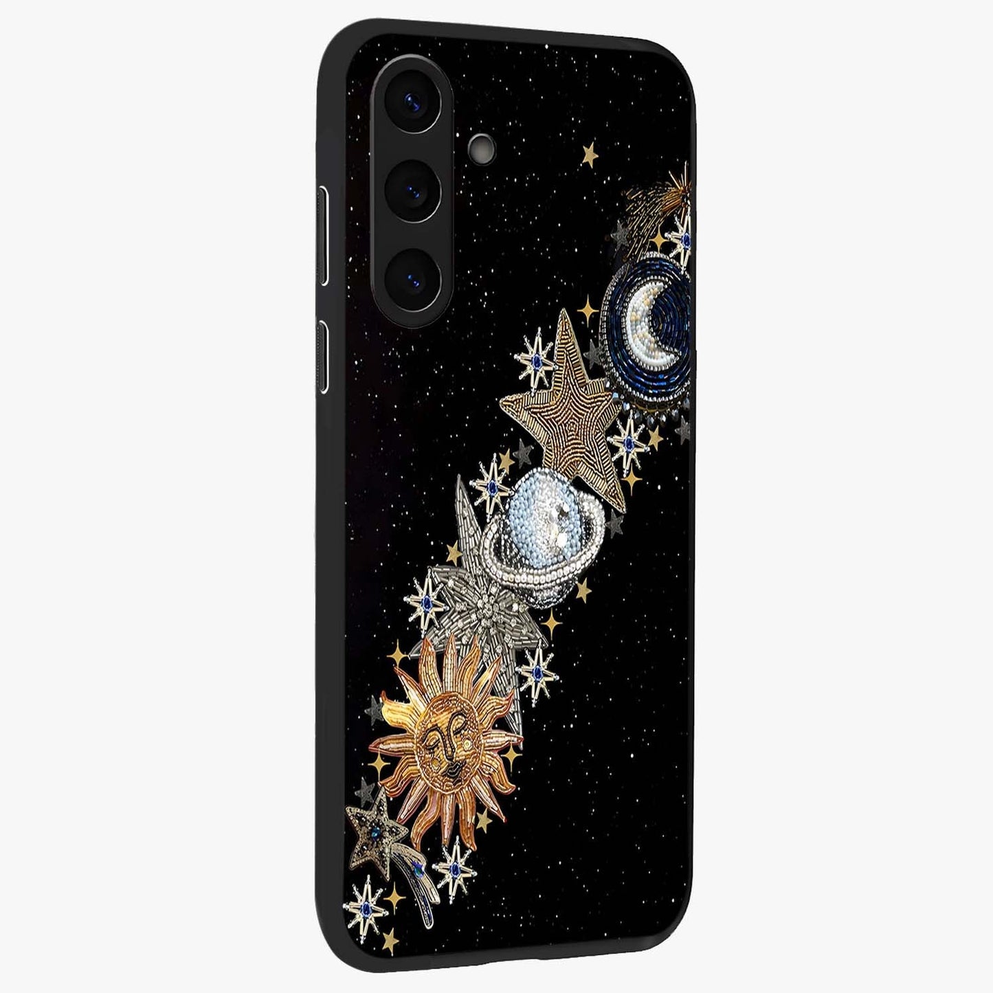 Pearls Universe Object Glass Case upright view showcasing decorative pearl themed artwork with cosmic elegance.
