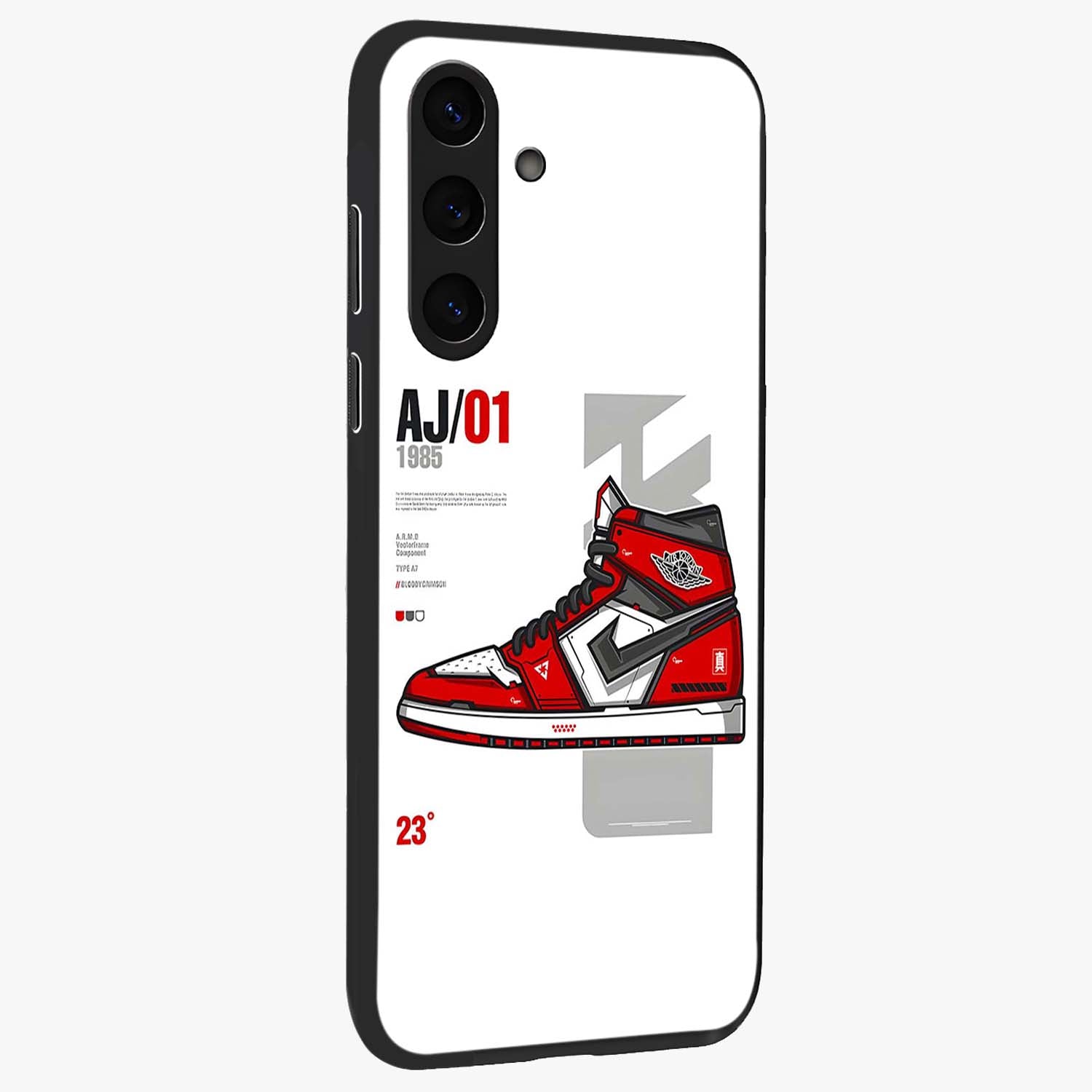 Retro Sneaker Blueprint Glass Case upright view showcasing stylish sneaker illustration with vintage streetwear theme.