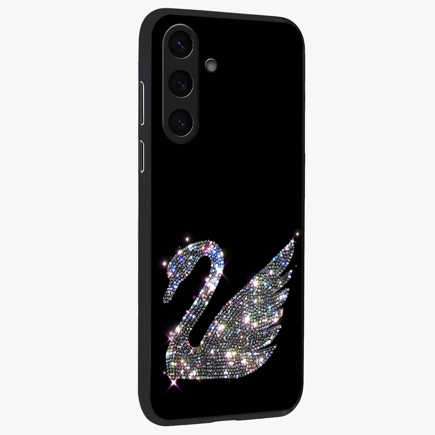 Starlit Swan Grace Glass Case upright view showcasing beautiful swan artwork with peaceful night themed design.