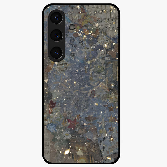 Aesthetic Astrolophia Glass Case showing flat back view with dreamy aesthetic design and glossy glass finish.
