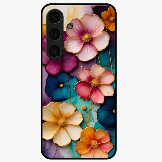 Artlyn Grace Flower Pattern Glass Case showing flat back view with elegant floral pattern artwork and glossy glass finish.