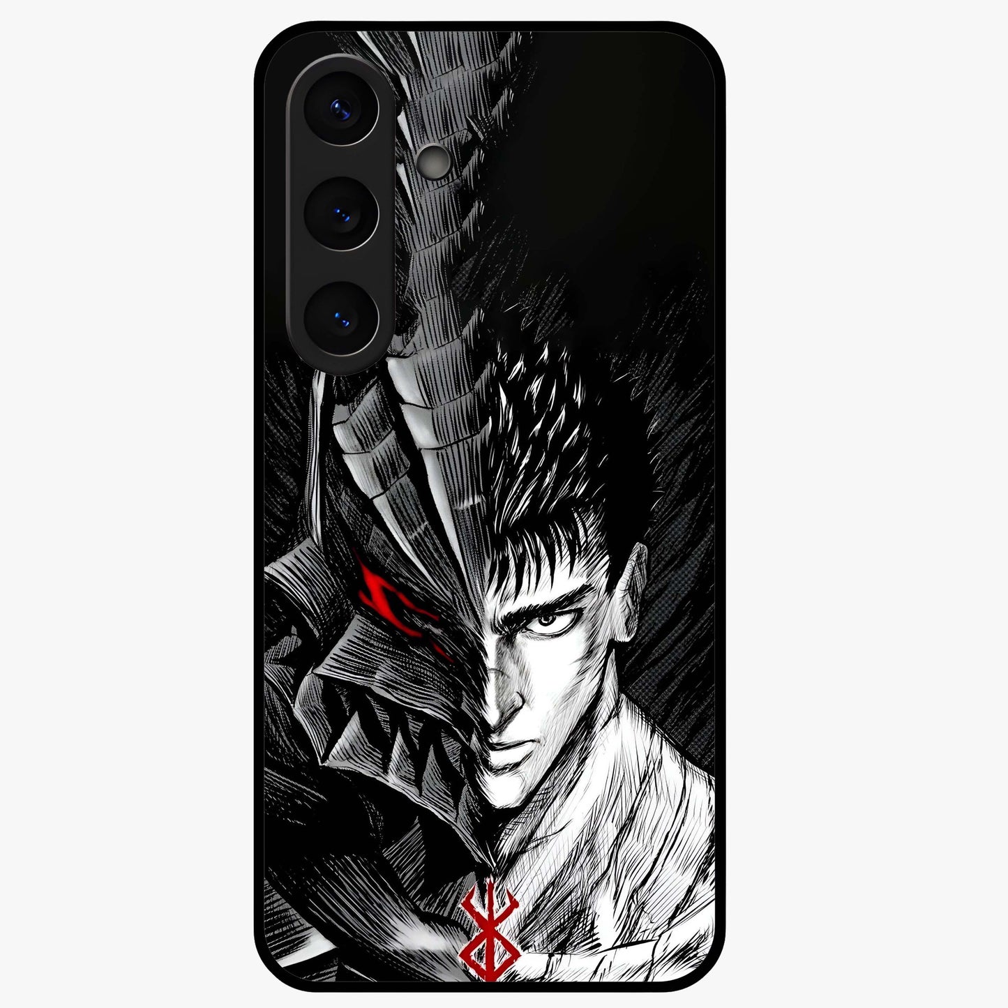 Berserker Blood Oath Glass Case showing flat back view with fierce warrior inspired artwork and glossy glass finish.