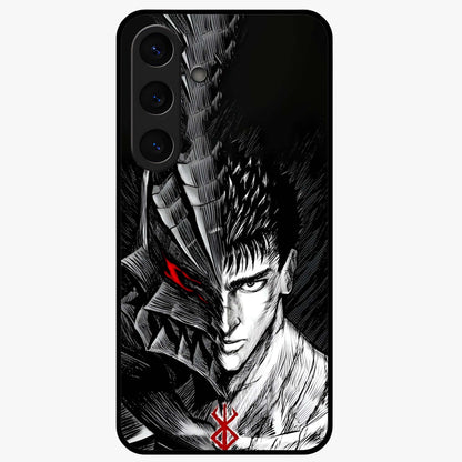 Berserker Blood Oath Glass Case showing flat back view with fierce warrior inspired artwork and glossy glass finish.