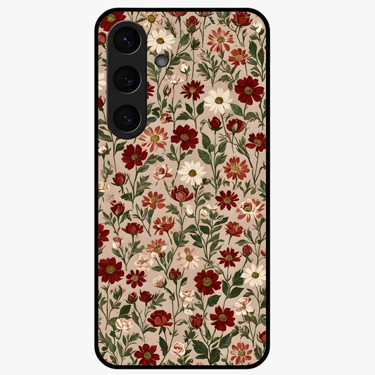 Biege Flower With Leaf Glass Case showing flat back view with soft beige floral artwork and glossy glass finish.
