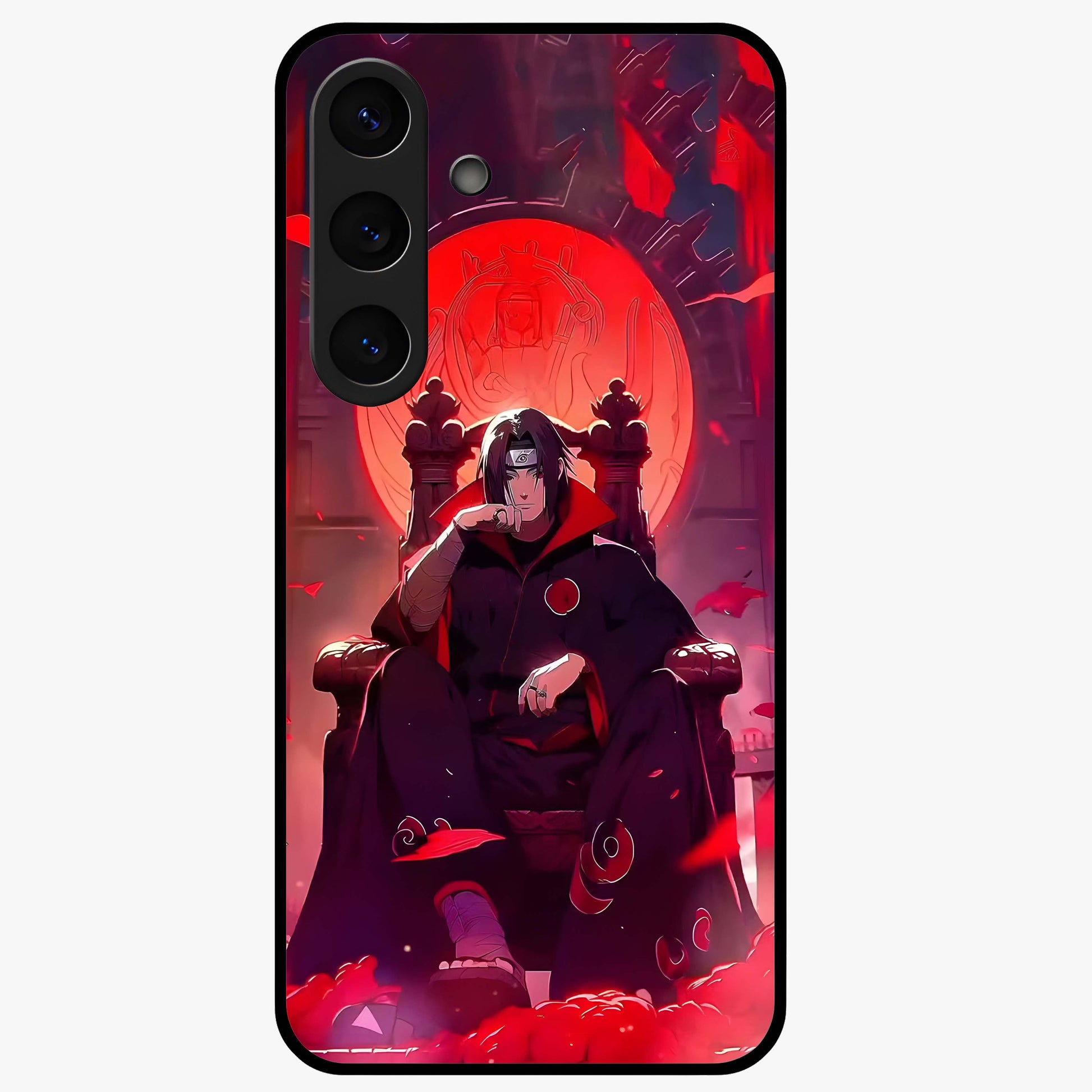 Blood Moon Sovereign Glass Case showing flat back view with mystical blood moon artwork and glossy glass finish.