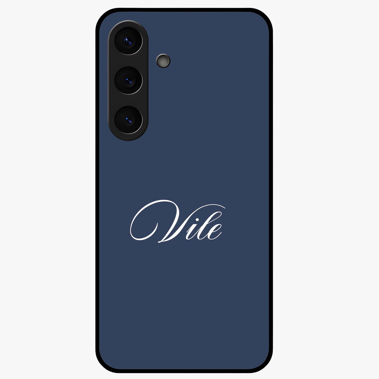Blue Background Personalized Custom Name Glass Case showing flat back view with minimal blue background and custom name design.