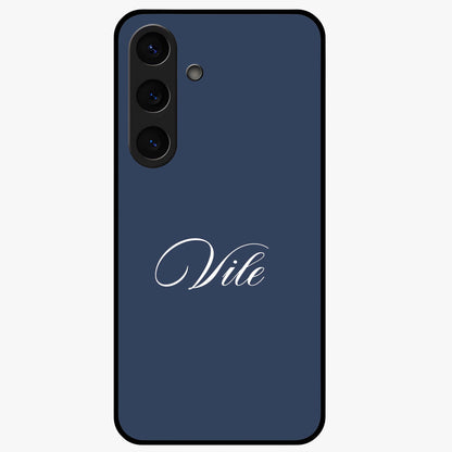 Blue Background Personalized Custom Name Glass Case showing flat back view with minimal blue background and custom name design.