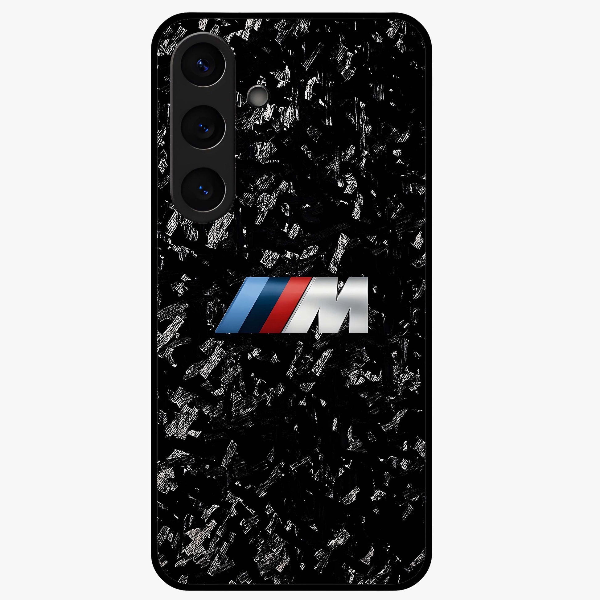 Carbon Speed Mark Glass Case showing flat back view with sporty carbon pattern artwork and glossy glass finish.