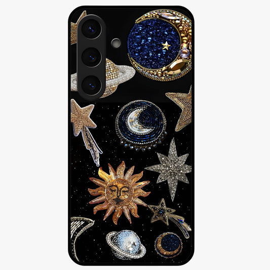 Celestial Gem Constellations Glass Case showing flat back view with sparkling constellation artwork and glossy glass finish.